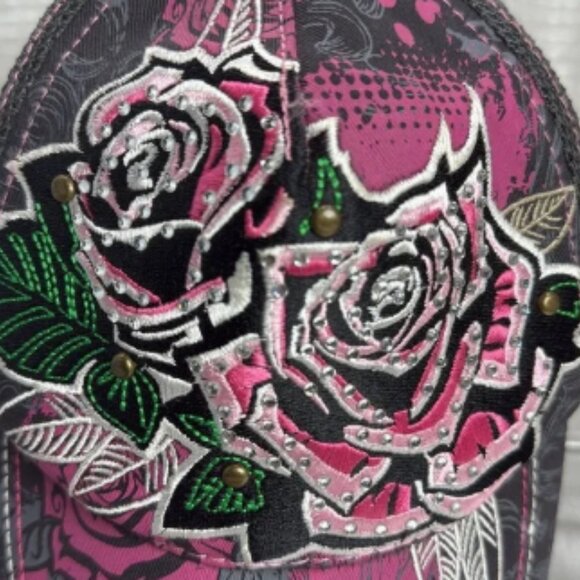 (W4) Leader LOGA Adjustable Vintage Cap with Beaded and Distressed Flower Design - Picture 2 of 9